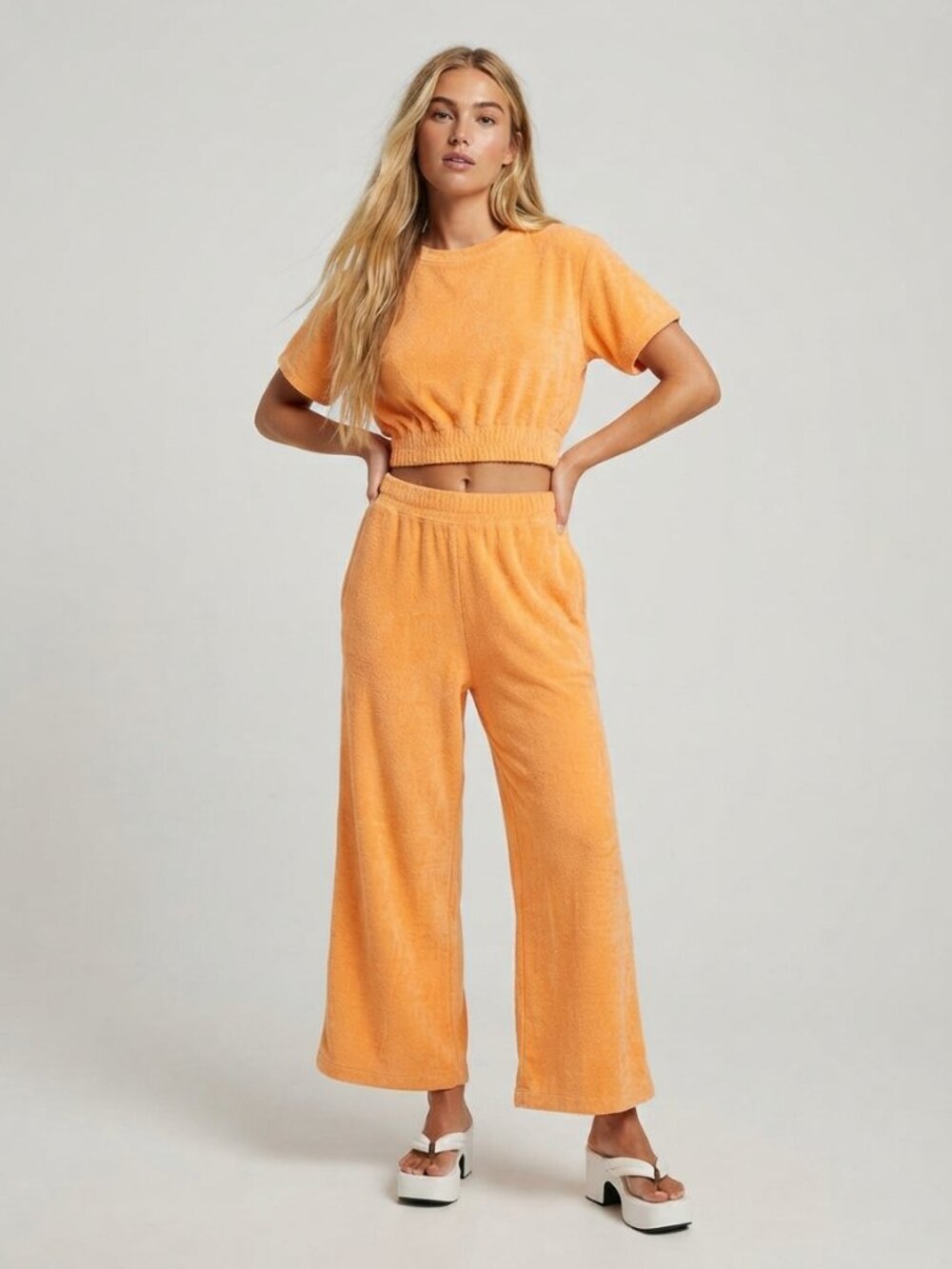 Terry Orange Towelling Wide Leg Cotton Trouser Pants Size Small 39964